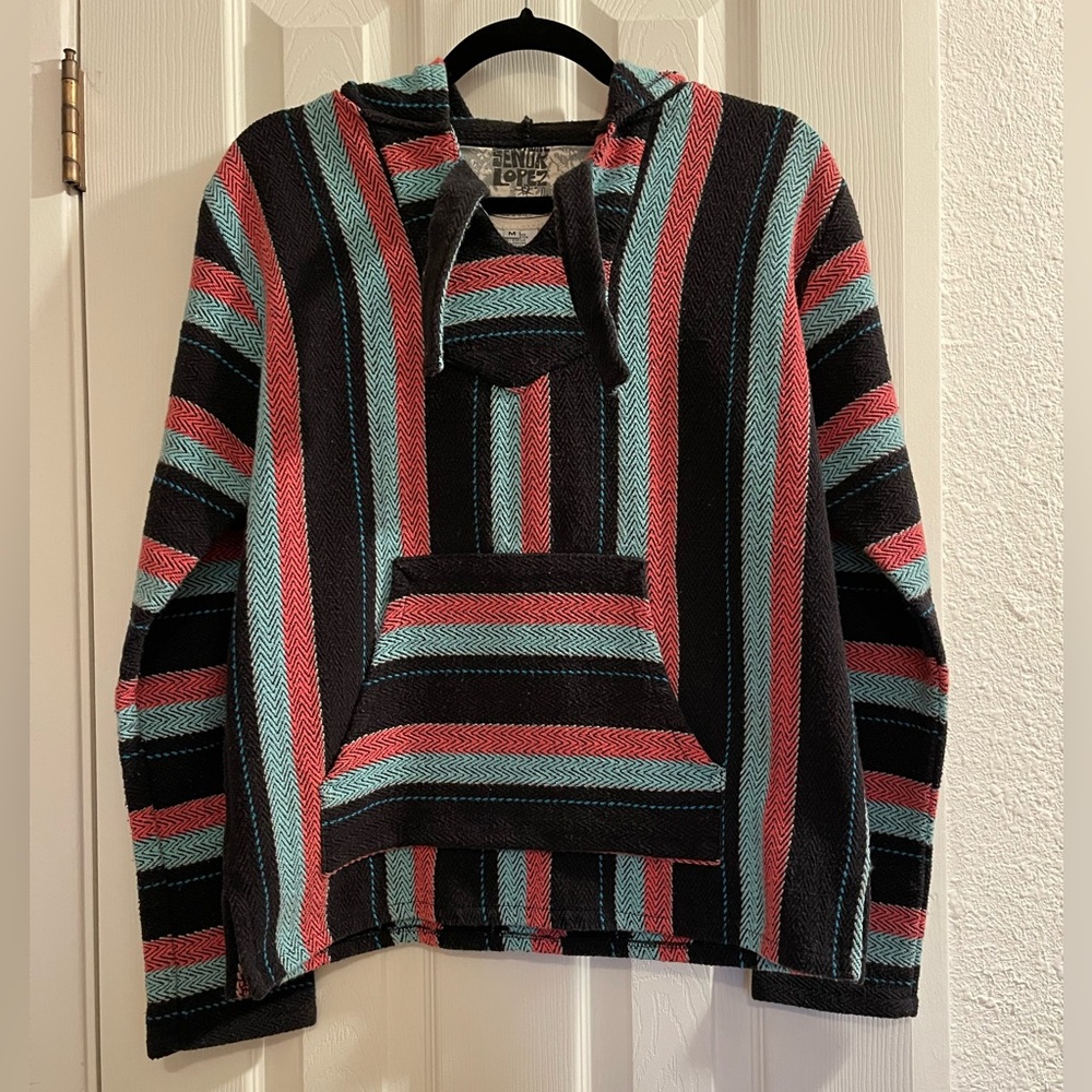 Original Señor Lopez Sarape Baja Hoodie | Teal, Pink & Black | Men’s Size M